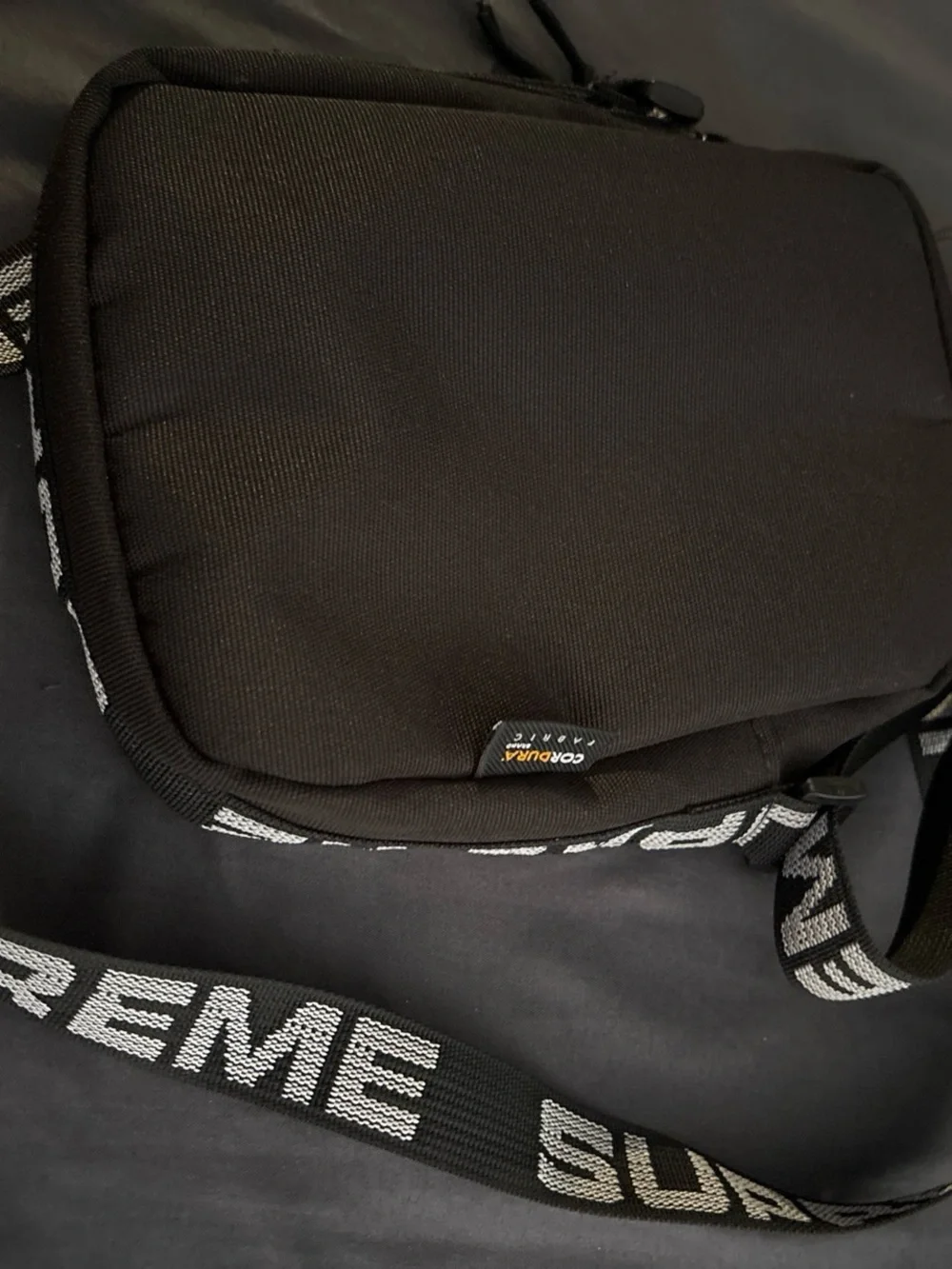 Supreme Black Crossbody Messenger Bag with Logo Strap